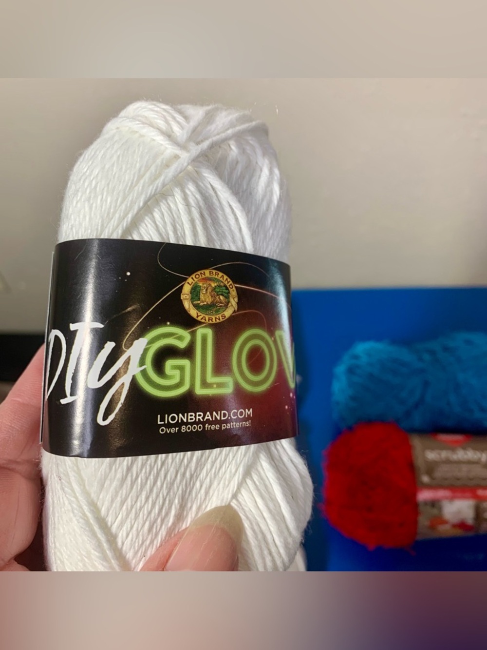Lion Brand White Glow & Red & Blue Scrubby Red Heart Yarn Bundle - Picture 2 of 6